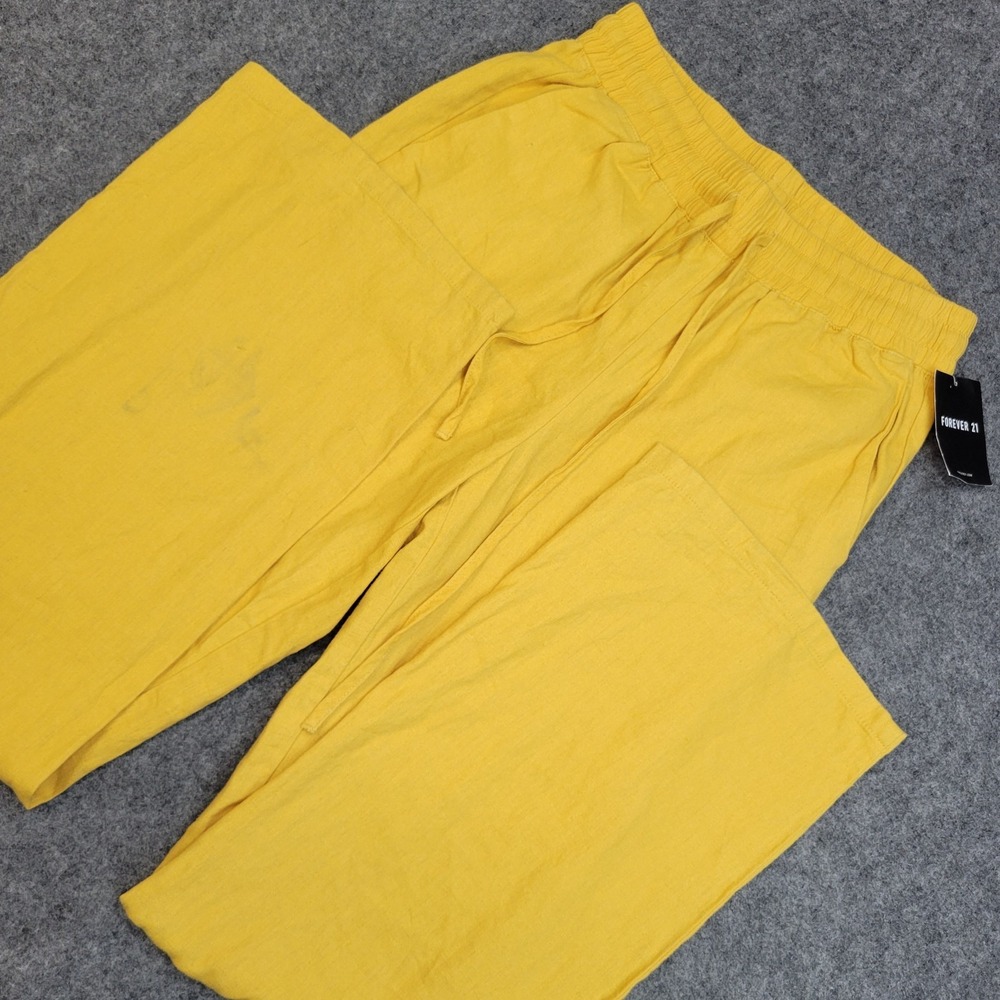 Forever 21 Sweatpants Womens Small Mustard Linen Blend Wide Leg Drawstring Y2K